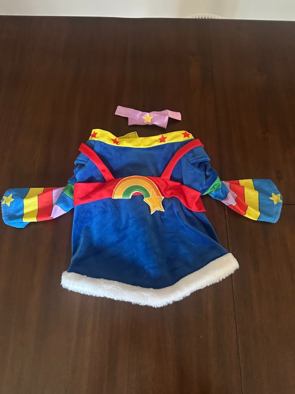 Rainbow Brite Pet Dog Costume Size Medium Blue Velvet Tunic With Bow Used